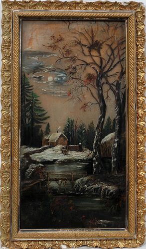 AMERICAN PRIMITIVE PAINTING ON GLASS, C. 1900 21" X 10" 