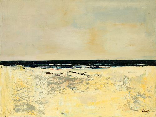HAROLD COHN (AMER, MICH, 1908-1982), OIL ON MASONITE, H 18", W 24", ABSTRACT SEASCAPE 