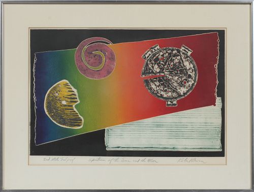 ROBERT BRONER, (AMER.1922-), ETCHING ON PAPER, H 15", L 21", "SPECTRUM OF THE SUN AND THE MOON" 
