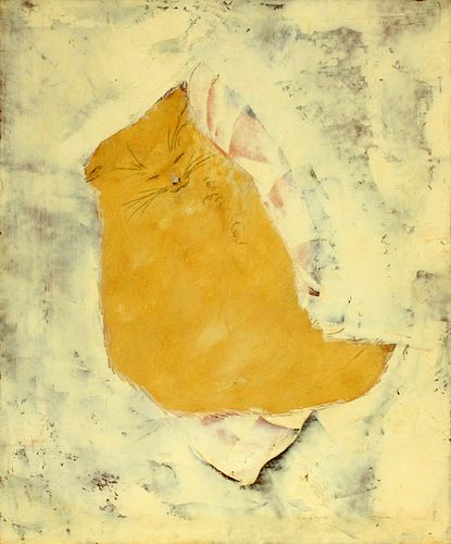 HAROLD COHN (AMER, MICH, 1908-1982), OIL ON MASONITE, H 24", W 20", SLEEPING CAT 