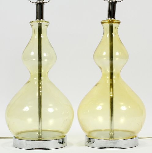 MODERN GLASS LAMPS, PAIR, H 19"-26"
