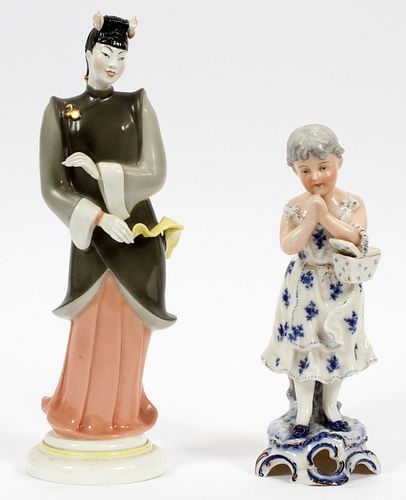 ROYAL WORCESTER AND GERMAN PORCELAIN FIGURES, TWO H 10", 6" 