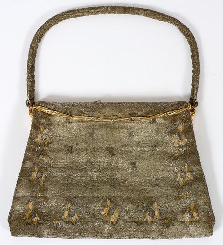 GOLD & SILVER BEADED HAND BAG, H 6 1/2'', W 9 1/4'', D 1 1/2''