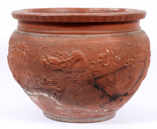JAPANESE TERRACOTTA JARDINERE AS IS H 13" DIA 16" 