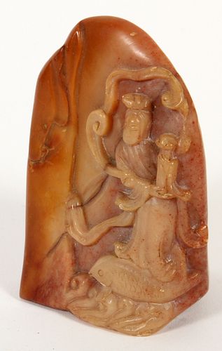 CHINESE SOAPSTONE CARVING, 19TH C, H 2.8", QUAN YIN 