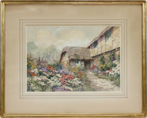 LEYTON FORBES (BRITISH, 1900-1925), WATERCOLOR ON PAPER, H 10", L 13.5", COTSWOLD COTTAGE 