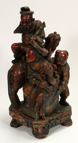 CHINESE CARVED WOOD LACQUERED SCULPTURE, C 19TH C, H 19", W 9" 