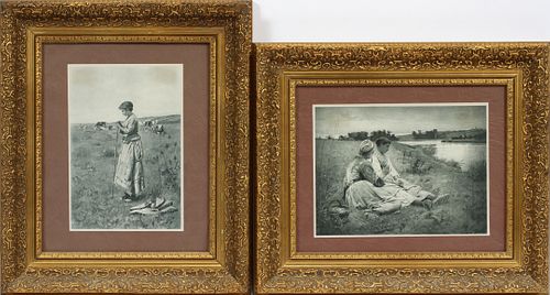 AFTER CHARLES SPRAGUE PEARCE (AMERICAN, 1851-1914), PHOTOGRAVURES, 2 PCS, H 18"-21", PASTORAL SCENES 