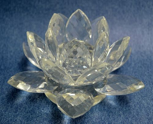 FRENCH, LOTUS BLOSSOM, CRYSTAL CANDLE HOLDER, H 3", DIA 5" 