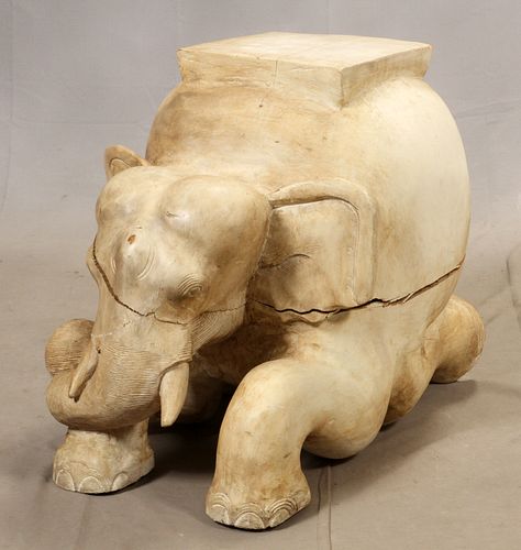 CARVED WOOD ELEPHANT, LAMP TABLE/PLANT STAND, H 25", W 23", L 34" 