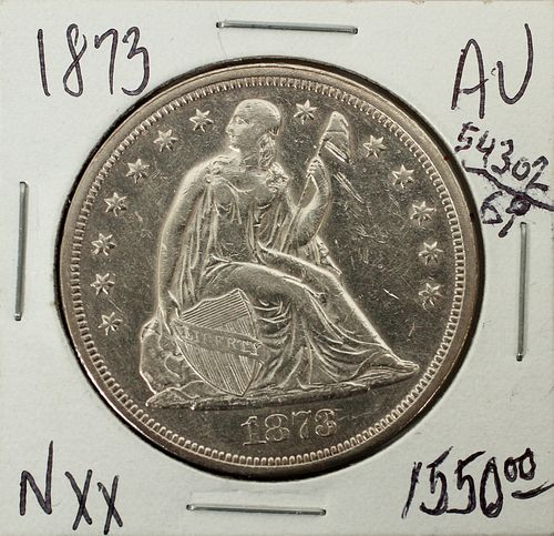 U.S. 1873 SEATED LIBERTY $1.DOLLAR STERLING SILVER COIN ABOUT 25, KNOWN OR LESS. 