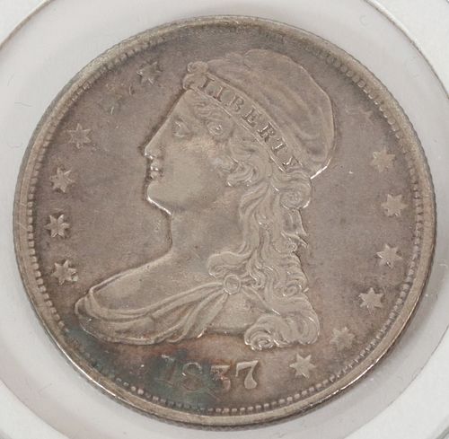 .50C LIBERTY CAPPED STERLING SILVER COIN, 1837