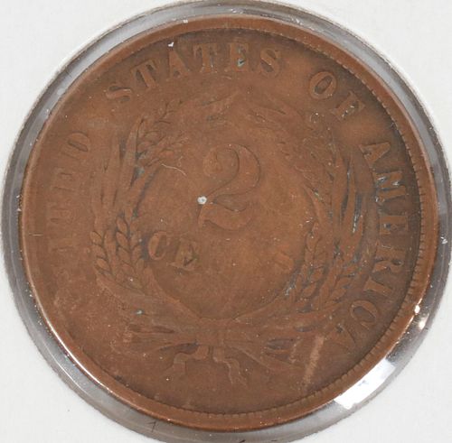 U.S. 'SMALL MOTTO', TWO CENT SHIELD AND WREATH, COIN, 1864, DIA 23MM; 