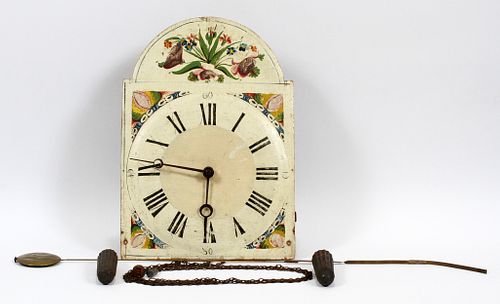 WAG-ON-THE-WALL, PAINTED WOOD AND BRASS, WALL CLOCK, C19TH C, H 40", W 12" 