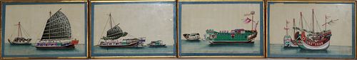 CHINESE GOUACHE ON PITH, BOAT PAINTINGS, 4, H 8", W 12" 