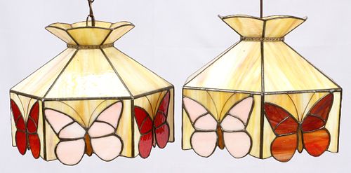 AMERICAN LEADED GLASS CHANDELIERS, PAIR, H 12", DIA 14" 