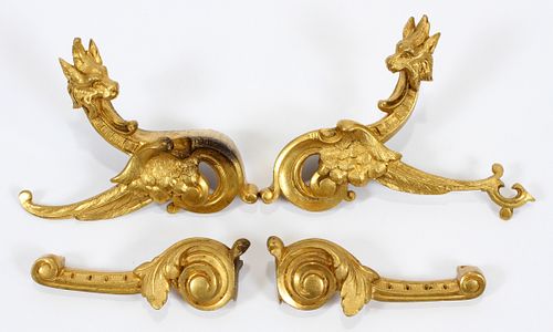 BRONZE, FRENCH FURNITURE MOUNTS, 19TH.C. FOUR, H 3.5", W 2.7" 