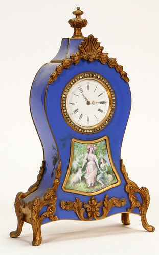 FRENCH STYLE ENAMELED CLOCK, H 8", W 4.5" 