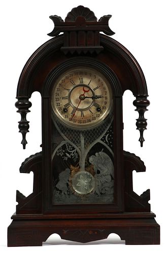 GILBERT CLOCK CO CALENDAR MANTLE CLOCK C. 1850 H 22" W 14" 