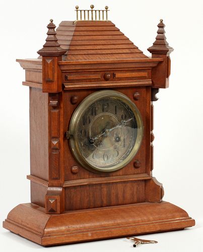 PHILLIP HAAS, GERMANY, WALNUT WOOD CASE CLOCK, C. 1900, H 17", W 13" 