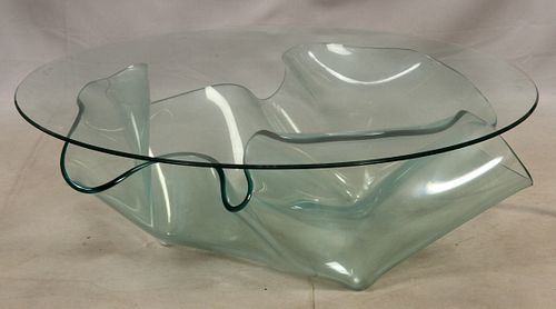 MODERNIST STYLE, GLASS COFFEE TABLE H 16", DIA 44" 