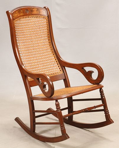 VICTORIAN, WALNUT, ROCKING CHAIR, CANE BACK AND SEAT, H 40", W 21.5", D 30" 