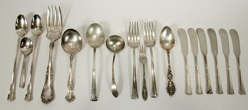 INTERNATIONAL STERLING & ROGERS BROTHERS SILVER PLATE ASSORTED FLATWARE,  17 PCS. OZT 10.86 