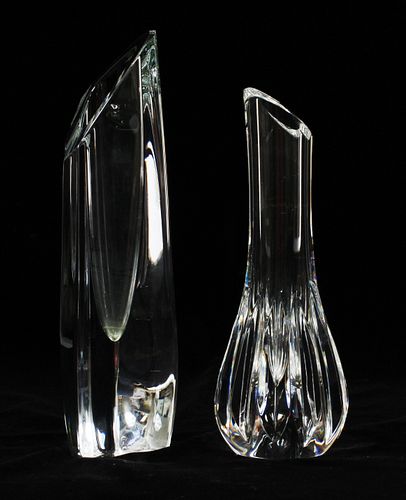 BACCARAT CRYSTAL  BUD VASES, TWO, H 7"-8" 