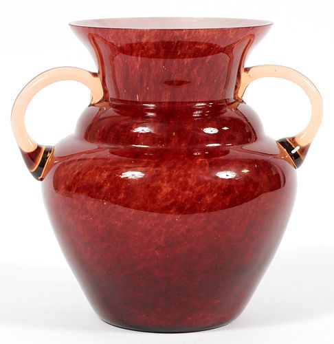 CZECHOSLOVAKIAN BLOWN RED ART GLASS VASE, H 7'', DIA 6'' 