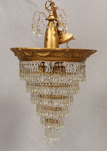 CRYSTAL TIERED CHANDELIER, C. 1940, H 43", DIA 18" 