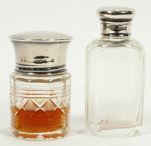 STERLING AND CRYSTAL COLOGNE FLASKS 2 PCS. H 3"-4" DIA 1.5"-2" 