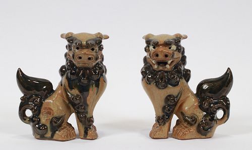 CHINESE STYLE TERRACOTTA FOO DOGS, PAIR, H 6", W 5"