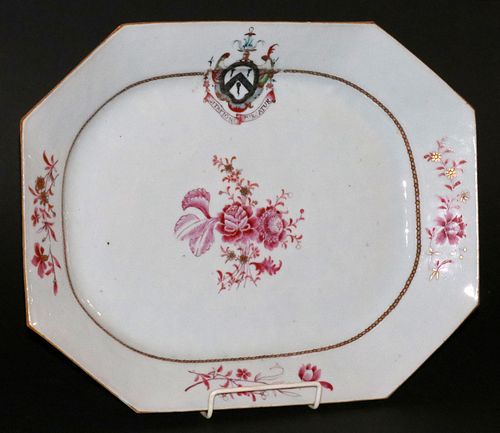 CHINESE EXPORT ARMORIAL PLATTER, 18TH C, W 11", L 14" 