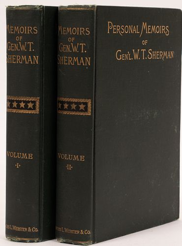 PERSONAL MEMOIRS OF GENERAL W.T. SHERMAN, CHARLES L. WEBSTER & CO. PUBLISHER, 1892, TWO VOLUMES, H 9 1/4", W 6 1/4" 