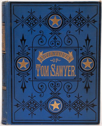 "THE ADVENTURES OF TOM SAWYER" BY MARK TWAIN, THE AMERICAN PUBLISHING COMPANY, EARLY REPRINT, 1877, H 8 1/2", W 7" 