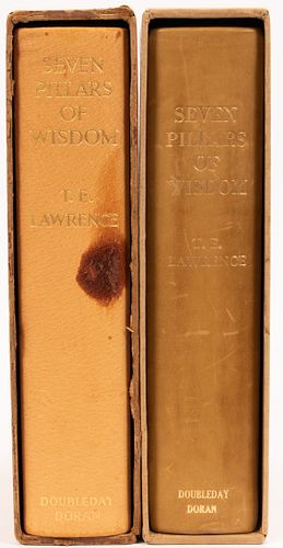"SEVEN PILLARS OF WISDOM" BY T.E. LAWRENCE, LIMITED EDITIONS 492 AND 80 OF 750, 1935, TWO, H 10", W 8" 