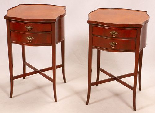 HEPPLEWHITE STYLE MAHOGANY & LEATHER TOP LAMP TABLES BY IMPERIAL, C. 1940, PAIR, H 27", W 18"