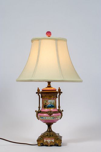 SEVRES  PORCELAIN & BRONZE MOUNTED LAMP, H 14", DIA 5"