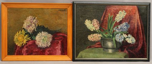 K. SKUTEZKY R., HUNGARIAN OILS ON CANVAS, FLORALS, C. 1940-1960, 2, 21" X 26" & 27" X 34" 