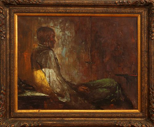 PIAZZO, OIL ON CANVAS, SEATED GENTLEMAN, C. 1920, H 24', W 30" 
