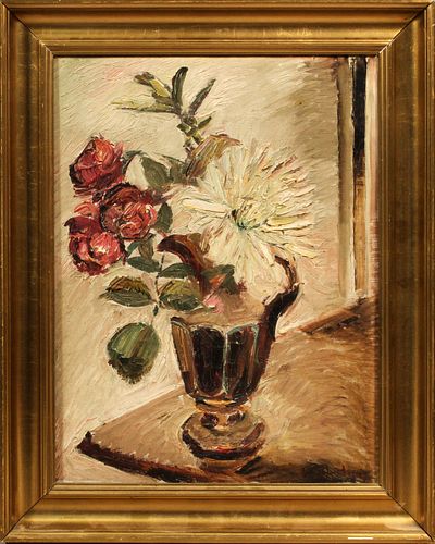 LUDVIG JACOBSEN (DANISH, 1890-57), OIL ON CANVAS, H 17", L 13", FLOWER BOUQUET 