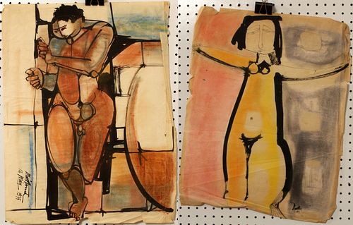 MAITLAND, TWO MODERN DRAWINGS ON PAPER, 1955, H 23.5", W 18.5" "MAN" & A NUDE FEMALE 