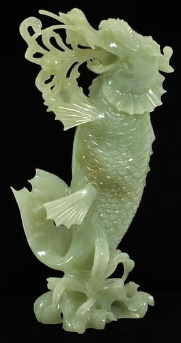 CHINESE DRAGON NEPHRITE CARVING, H 8.5" 