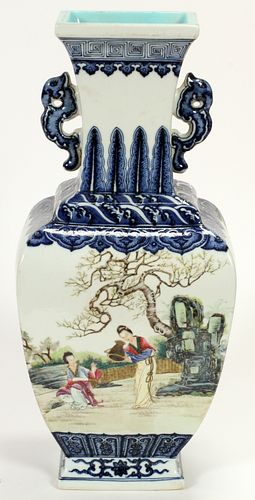 CHINESE FAMILLE ROSE VASE, H 18", W 8" 