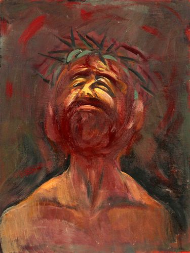 HAROLD COHN (AMER, MICH, 1908-1982), OIL ON MASONITE, H 24", W 18", CHRIST WITH THORN CROWN 