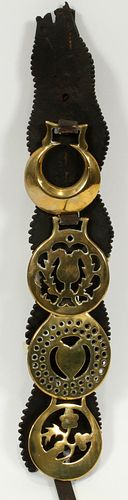 LEATHER & BRASS HORSE BRIDLE STRAP WITH BRASS BRIDLE MEDALLIONS, L 36 sold  at auction on 20th March