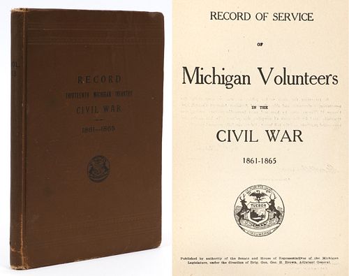 CIVIL WAR RECORD, THIRTEENTH MICHIGAN INFANTRY 1861 - 1865, H 9.25", W 6.5" 
