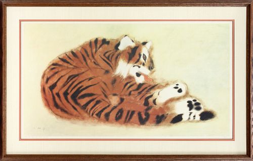 AFTER CHARLES CULVER (AMER. 1908-1967), OFFSET REPRODUCTION PRINT, H 19", W 34", "THE RED TIGER" 