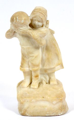 ITALIAN MARBLE SCULPTURE, H 8", CHILDREN AT PLAY 