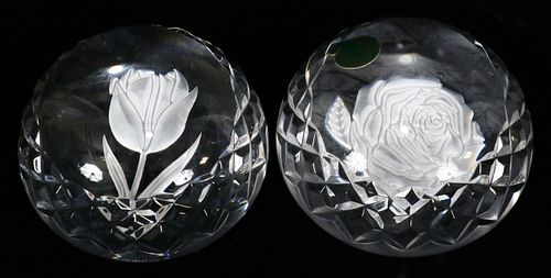 WATERFORD CRYSTAL PAPERWEIGHTS, 2 PCS, DIA 3.5"